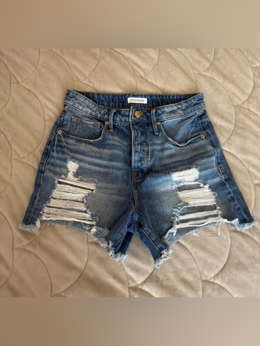 Good American Distressed Denim Shorts